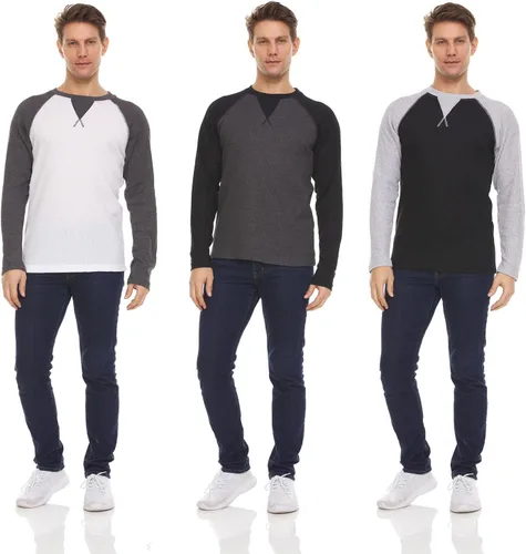 Miniatura 21 de DARESAY Paquete de 3: camiseta térmica de manga larga para hombre, camisetas de manga larga Henley & Crew para hombre, camisetas de manga larga