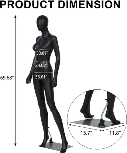Miniatura 8 de Maniquí femenino de cuerpo completo de 70 pulgadas, forma de vestido de torso cuerpo de maniquí ajustable desmontable cuerpo completo con cabeza