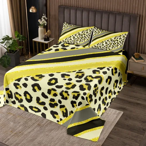 Miniatura 10 de Juego de colcha con lazo para niños, tamaño individual, diseño de cebra y leopardo con purpurina, decoración de habitación para niñas y mujeres