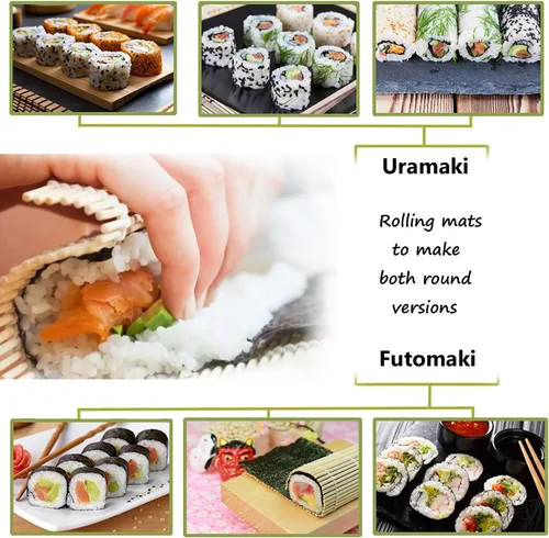 Miniatura 5 de Paquete de 4 alfombrillas de sushi de bambú natural de primera calidad, rodillo de sushi reutilizable y ecológico, perfecto para sushi casero Maki