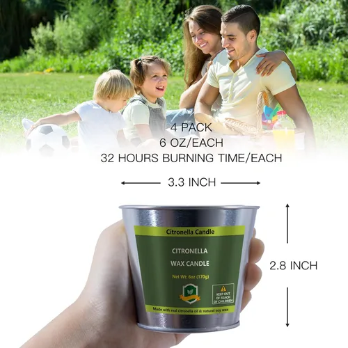 Miniatura 3 de Velas de citronela para exteriores, 6 onzas, paquete de 4 velas de 128 horas de combustión, juego de velas de citronela para exteriores, fiestas