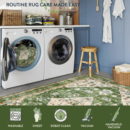 Miniatura 4 de Lahome Alfombra tribal bohemia de 2 x 3 pies, alfombra verde pequeña para entrada, suave, antideslizante, lavable, alfombra de baño bohemia de pelo