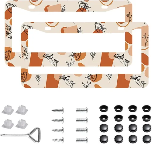 Miniatura 12 de Paquete de 2 marcos para placa de automóvil de acero inoxidable con tornillos, tapas y destornilladores, para mujeres y niñas, diseño de flores de 7