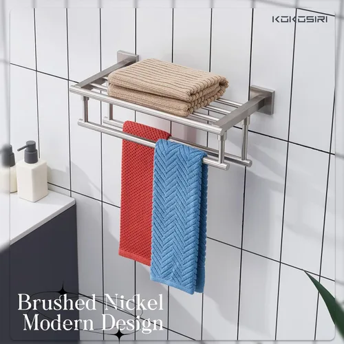 Miniatura 6 de KOKOSIRI Estante para toallas con doble barra de toallas de 16 pulgadas, toallero de baño, soporte para toallas montado en la pared de acero