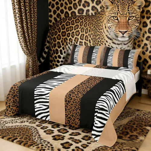 Miniatura 32 de Juego de sábanas abstractas de piel de guepardo, tamaño individual, decoración de lujo para habitación de niños, niñas y mujeres, juego de ropa