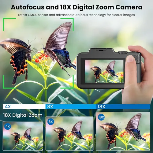 Miniatura 4 de Cámara digital de 5K 80 megapíxeles con pantalla dual de 3.5"+2" para fotografía con enfoque automático, cámara de videoblogs de 18X zoom digital