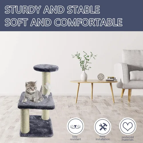 Miniatura 5 de Árbol pequeño para gatos con poste rascador de sisal, juguetes interactivos para gatos de interior, poste rascador, torre de fácil instalación