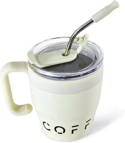 Miniatura 9 de CHLJAR Taza de café aislada con asa, bonita taza de viaje de 14 onzas, taza de café de acero inoxidable al vacío para mantener las bebidas calientes