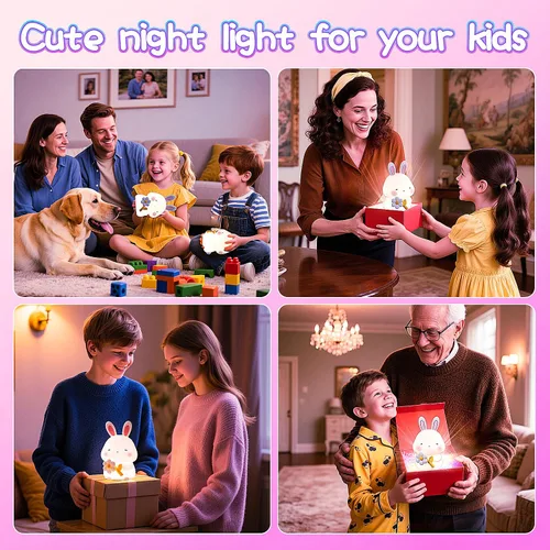 Miniatura 7 de Luz nocturna de conejo para niños, luz nocturna de conejo regulable de 3 niveles, 1200 mAh de silicona suave, lindo regalo de conejo de Pascua