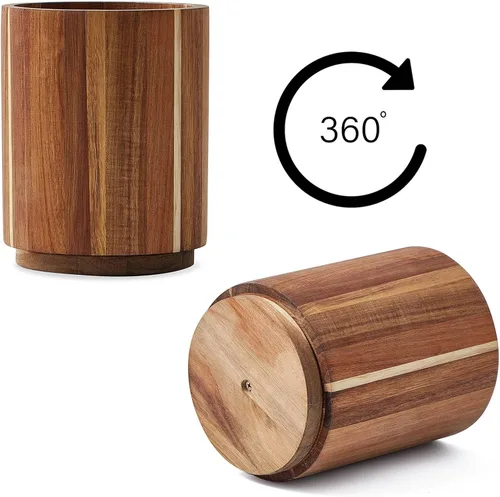 Miniatura 2 de Soporte para utensilios de madera de acacia para encimera de cocina, giratorio de 360° de 7.2 pulgadas, recipiente de madera para utensilios