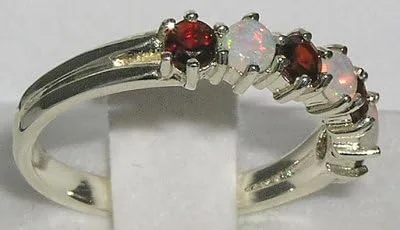Miniatura 3 de Anillo de eternidad de plata de ley 925 auténtica auténtica con ópalo y granate.