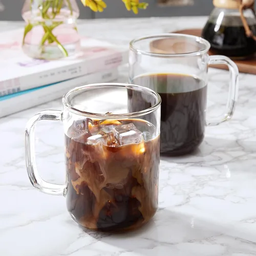 Miniatura 4 de Tazas de café de vidrio, tazas de café helado de 24 onzas, tazas de té transparentes grandes, juego de 2, tazas de vidrio con asas, tazas de vidrio