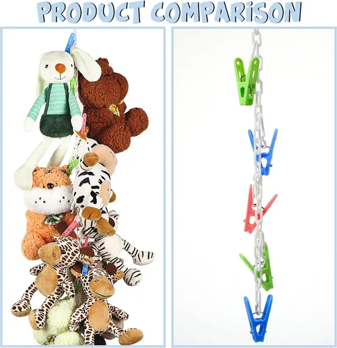 Miniatura 2 de Hotop 2 unidades de cadena de almacenamiento de animales de peluche colgantes con 40 clips de plástico de 79 pulgadas con ganchos para colgar