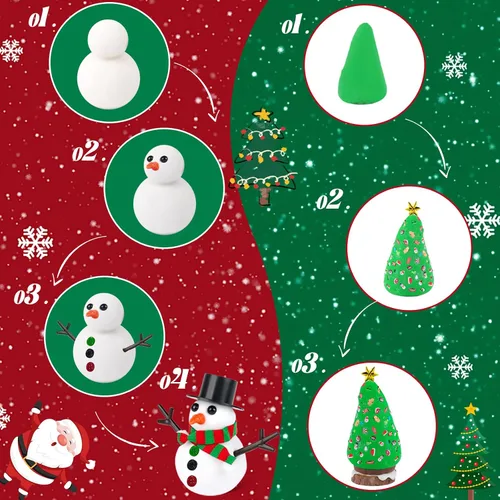 Miniatura 4 de FIIOEOY Juego de 24 piezas de arcilla para niños con diseño de muñeco de nieve y árboles de Navidad, colorido juego de manualidades de Navidad