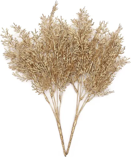 Miniatura 24 de Plantas artificiales Golden Baby Breath Gypsophila, para decoración de Navidad, plantas falsas, arbustos de helecho, arbustos sintéticos, Aliento