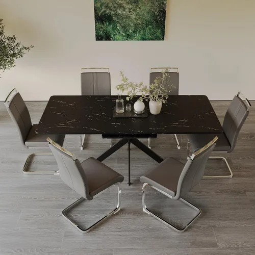 Miniatura 22 de Mesa de comedor de mármol para 4-8, mesa de comedor extensible de 62.4 a 78.15 pulgadas, mesa de cocina moderna, mesa rectangular que ahorra espacio