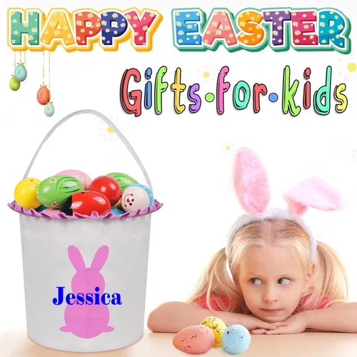 Miniatura 4 de Cestas de Pascua personalizadas para niños y niñas, cestas de conejo de Pascua personalizadas para niños, cesta de caza de huevos de Pascua, regalos