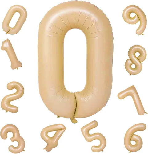 Miniatura 8 de Globos color nude 0, 40 pulgadas, grandes, de papel de aluminio color marrón claro, globos de helio 0-9, globos de helio digitales autoinflables
