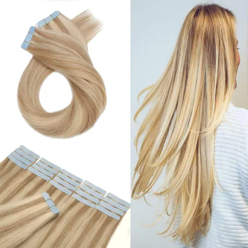 Hairro Extensiones de cabello humano adhesivas de 18 pulgadas, lacio, 3.53 onzas, 40 unidades, sin costuras, trama cutánea, cabello humano sedoso,
