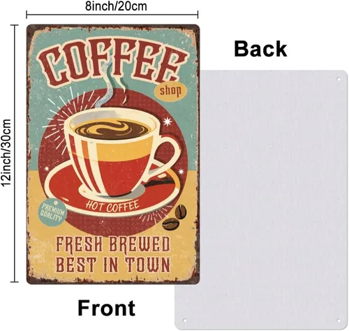 Miniatura 2 de Letrero de metal vintage de 8 x 12 pulgadas, letrero retro de hierro caliente para café caliente, aspecto óxido, fresco preparado, mejor