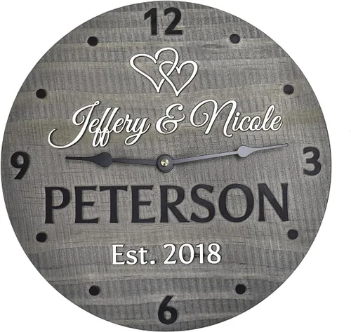 Miniatura 2 de Reloj de pared de madera hecho a mano de 11 pulgadas personalizado para pareja