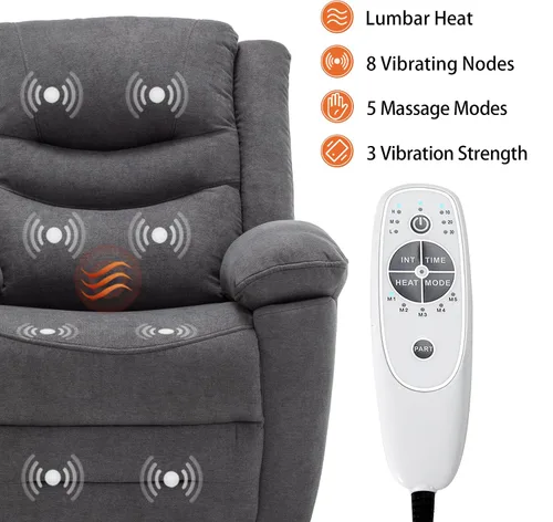 Miniatura 3 de Ketaiyou Sillón reclinable eléctrico giratorio con masaje y calor, puerto USB, posición infinita, mecedoras eléctricas de gran tamaño para sala