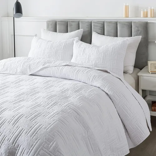 Miniatura 4 de Juegos de ropa de cama acolchados beige tamaño Queen con fundas de almohada, colcha cubrecama ligera y suave color crema tostado, manta acolchada