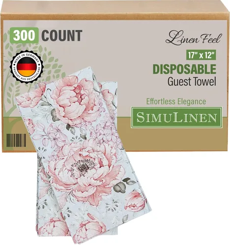 Miniatura 12 de SimuLinen Toallas de mano desechables de jardín azul con flores para baño, toallas para invitados de un solo uso con tacto de lino, papel de seda