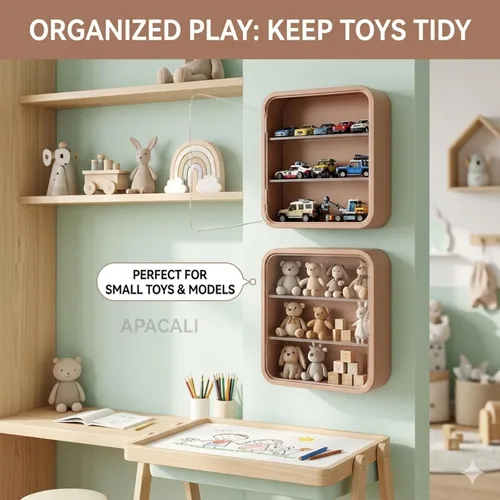 Miniatura 5 de Vitrina en miniatura para figuras coleccionables, caja transparente con estantes, organizador de plástico montado en la pared o en el escritorio