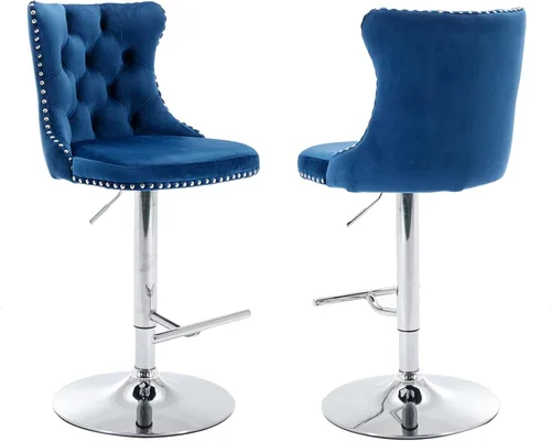 Miniatura 80 de Aoowow Juego de 2 taburetes de bar giratorios, taburetes de bar ajustables con respaldo de terciopelo copetudo, sillas de bar modernas tapizadas