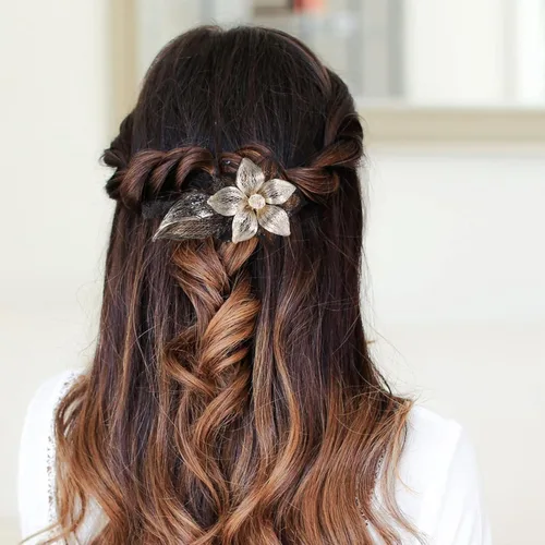 Miniatura 4 de Mistofu 3.93inch DIY alambre de cobre de metal tejido a mano diseño de alto nivel pasadores elegantes accesorios para el cabello, regalos para Negro