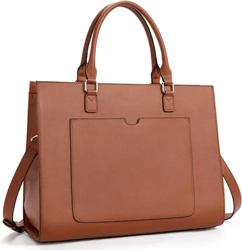 Miniatura 7 de BROMEN Maletín de cuero para mujer 15.6 pulgadas Vintage Laptop Shoulder Bag Business Tote Bolso de trabajo