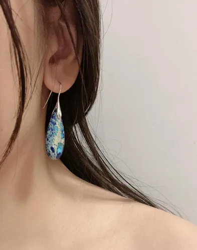 Miniatura 4 de SELOVO Pendientes colgantes con forma de aro de piedra en tono plateado