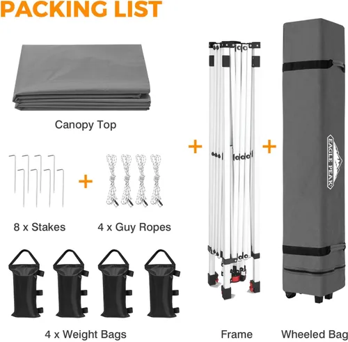 Miniatura 243 de EAGLE PEAK Tienda de campaña desplegable con bolsa de transporte con ruedas, 8 estacas, 4 cuerdas, 4 bolsas de peso, toldo de tienda de campaña