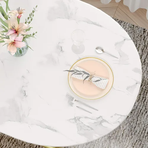 Miniatura 8 de VECELO juego de mesa de comedor de 3 piezas para cocina o desayunador, con superficie ovalada de grano de madera y estructura de metal con estante