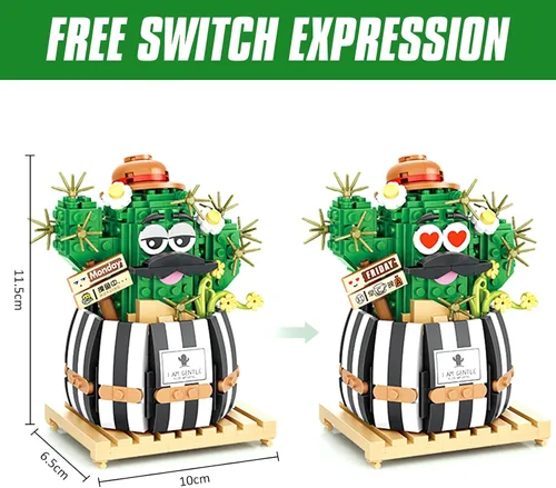 Miniatura 4 de MEIEST Juego de bloques de construcción de bonsái de cactus bulbosos, decoración creativa única para el hogar, ramo de flores artificiales
