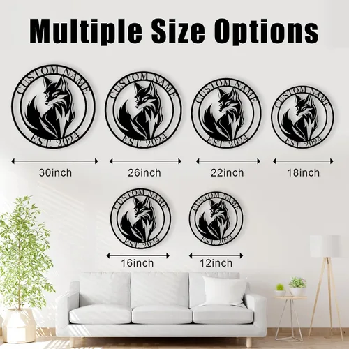 Miniatura 6 de Dyoart Arte de pared de zorro personalizado, decoraciones de zorro para el hogar, decoración de pared de metal para exteriores, letrero de nombre