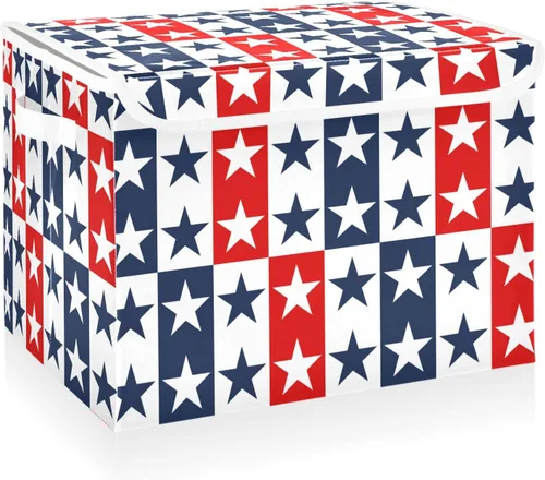 Miniatura 16 de CaTaKu Grandes Canastas de Almacenamiento de Tela con Tapas, Cajas de Almacenamiento Rojas con Bandera Americana de Camiones con Asas para Organizar