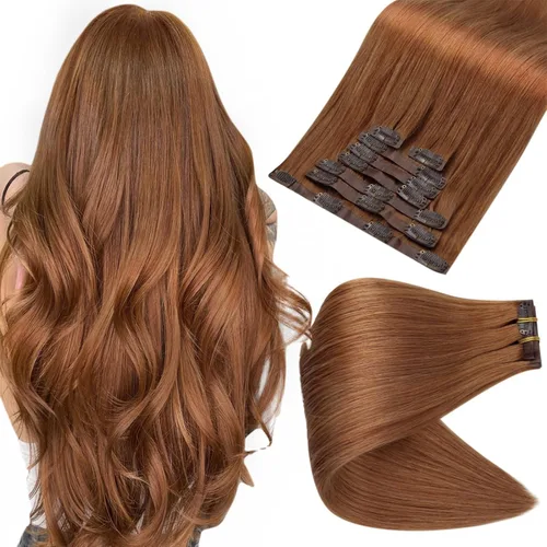 Miniatura 25 de Full Shine Extensiones de cabello humano con pinzas, cabello humano Remy invisible para mujer, color rubio platino, 20 pulgadas, 8 unidades, 4.23 oz