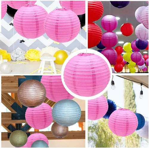 Miniatura 6 de 6 linternas de papel de 12 pulgadas, color rosa, chinas, japonesas, redondas, colgantes, faroles de papel para Halloween, bodas, cumpleaños, faroles