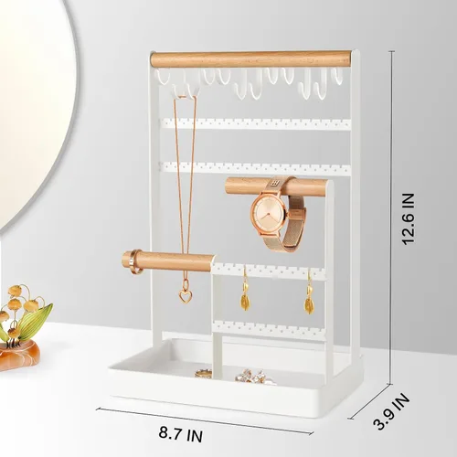 Miniatura 4 de PAMANO Organizador de joyas, soporte para collares, soporte de joyería de 6 niveles, estante de exhibición de aretes, 12 ganchos para colgar