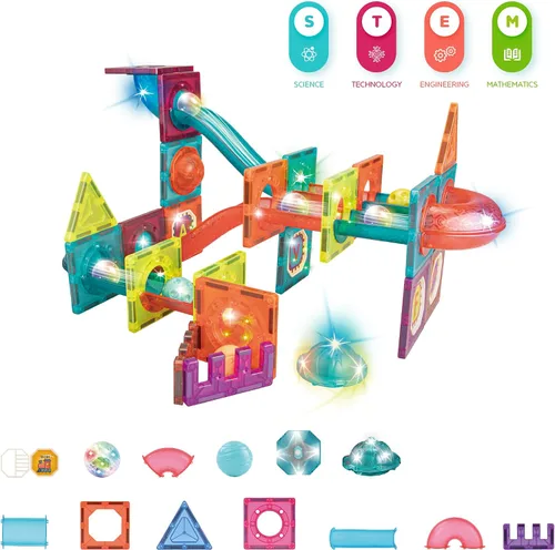 Miniatura 2 de Contixo Juguetes de construcción STEM – Juego de 65 piezas de azulejos magnéticos de mármol 3D para aprendizaje, apilables, juego de bloques