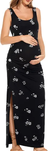 Miniatura 2 de Smallshow Vestido de maternidad largo dividido para mujer, ropa de embarazo fruncida