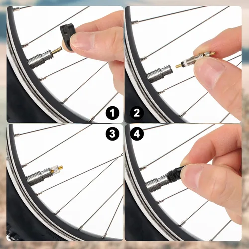 Miniatura 6 de Kit de reparación de núcleo de válvula para Presta, 4 núcleos de válvula, 4 tapas de núcleo de válvula, 4 tuercas, 2 tapas de plástico, 2
