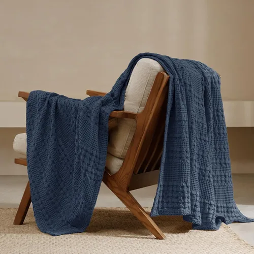 Miniatura 69 de PHF - Manta tejida de punto gofre 100% algodón, suave, ligera, transpirable, acogedora, de verano, para sofá y cama, tejida, estética, decoración