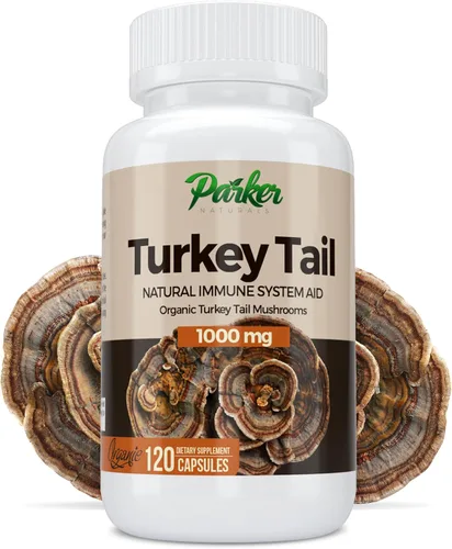 Parker Naturals Cápsulas de hongos de cola de pavo - Suplemento orgánico de hongos para apoyo a la salud del sistema inmunológico - 1000 mg