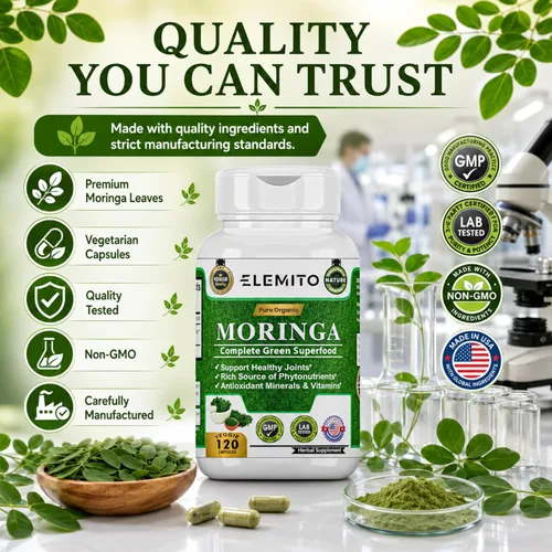 Miniatura 4 de Moringa Oleifera Cápsulas de 1000 mg Polvo de hoja de moringa pura Superalimento verde para el metabolismo y el apoyo inmunológico Sin OMG
