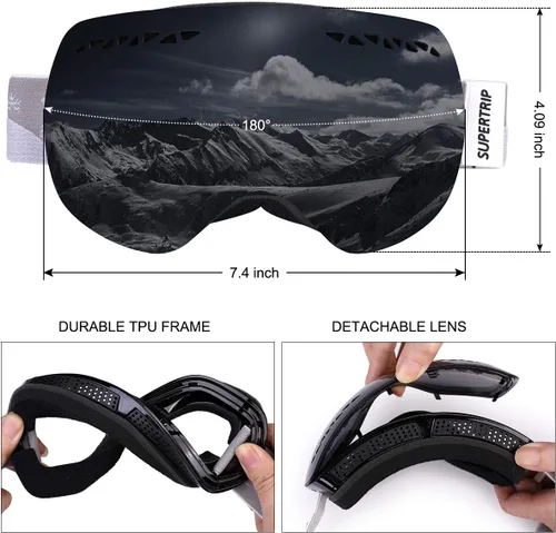 Miniatura 5 de Supertrip Gafas de esquí profesionales para hombres y mujeres, doble lente antivaho grandes esféricos, unisex, multicolor, gafas de nieve