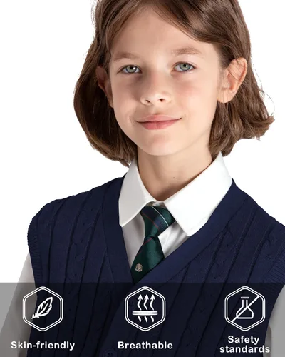 Miniatura 5 de BOBOYOYO Chaleco de suéter para niños, 100% algodón, chaleco para uniforme escolar, chaleco con botones para niños y niñas