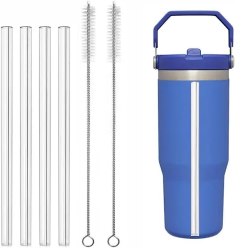 Pajita de repuesto compatible con Stanley Iceflow de 30 oz con tapa abatible, pajitas de bebida transparentes reutilizables con cepillo limpiador de